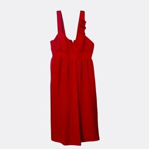 Alfred Angelo Cherry Red Chiffon Ruched Rosette Sleeveless Sheer Cocktail Dress